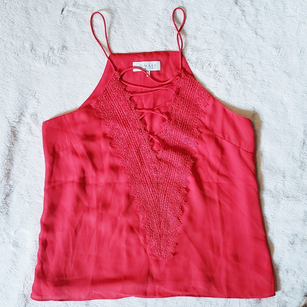 Tank top blouse shirt with lace and string detail